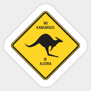 No kangaroos in Austria graphic on a yellow road sign. Sticker